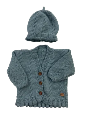 0-3M Aqua Merino Cardigan   Hat  Set | Ida & Ish