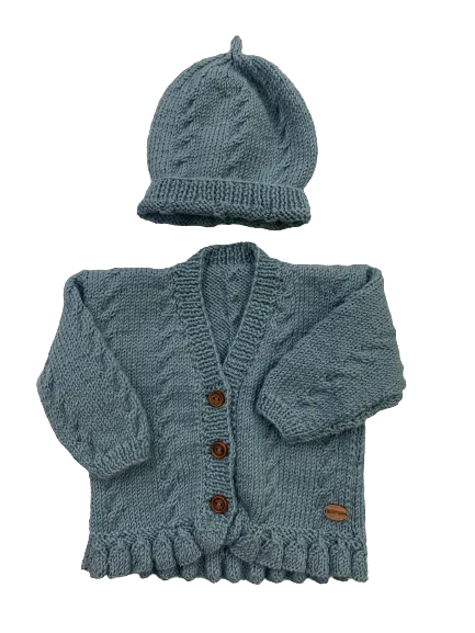 0-3M Aqua Merino Cardigan   Hat  Set | Ida & Ish