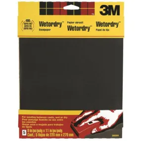3M 9085 Wet/Dry Sandpaper, 9" x 11", Super Fine 400 Grit, 5-Pack