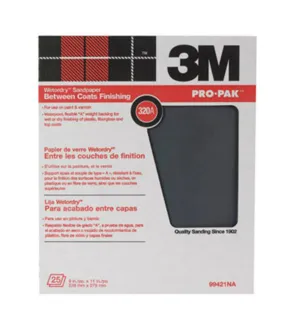 3M 99421 Pro-Pak Tri-M-ite Fre-Cut Wetordry Sandpaper, 9"x11", 320 Grit, 25 Count