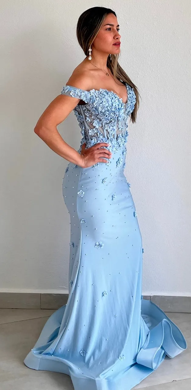Adoring Desire Blue Floral Mermaid Gown