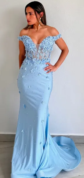 Adoring Desire Blue Floral Mermaid Gown