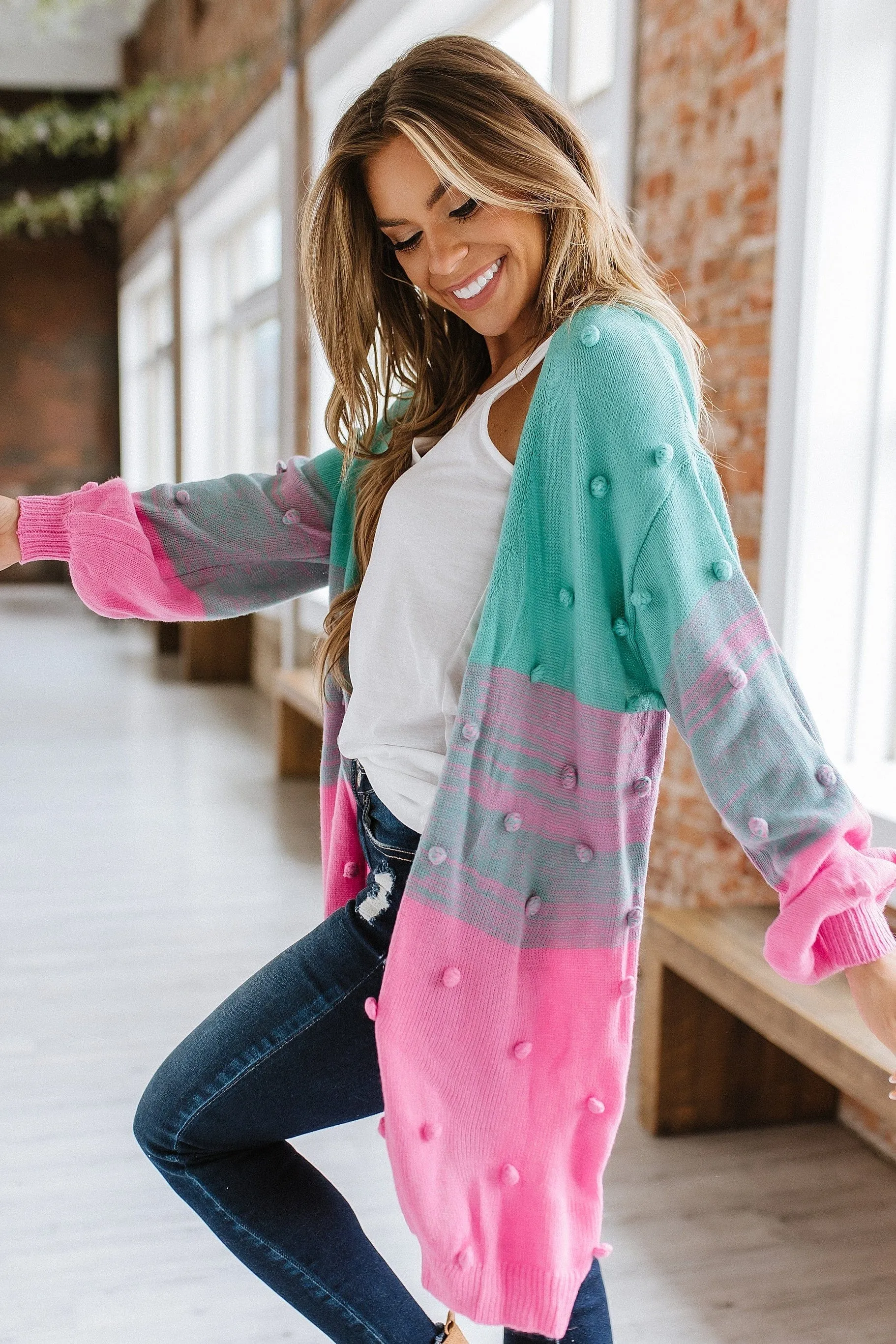 Angelica Pompom Color Block Cardigan | S-XL | PRE ORDER