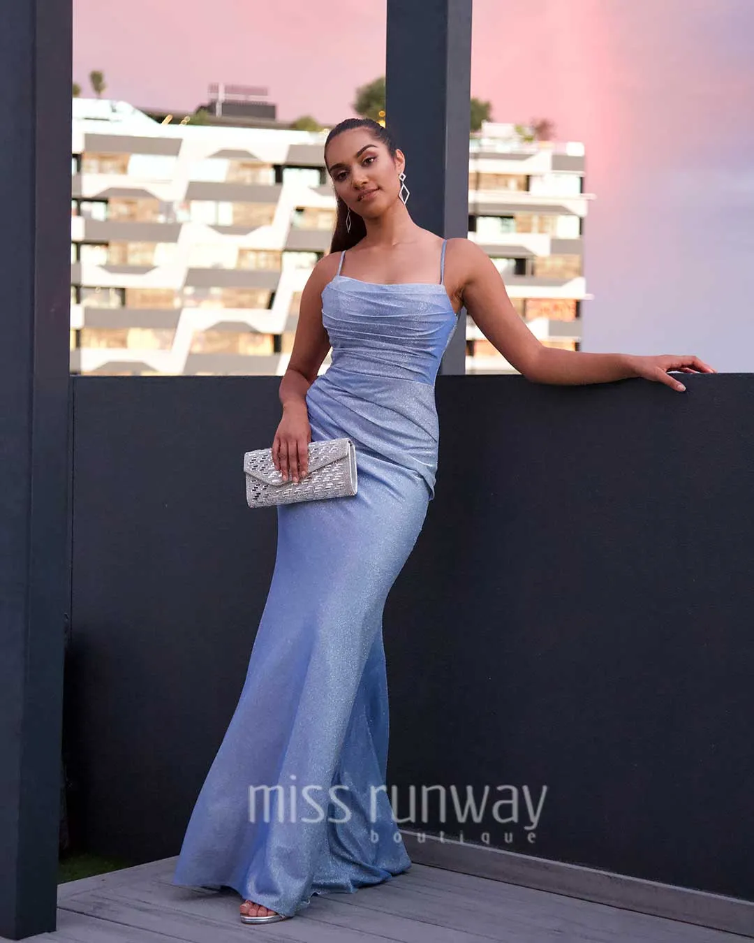 Bailey Glitter Gown - Light Blue