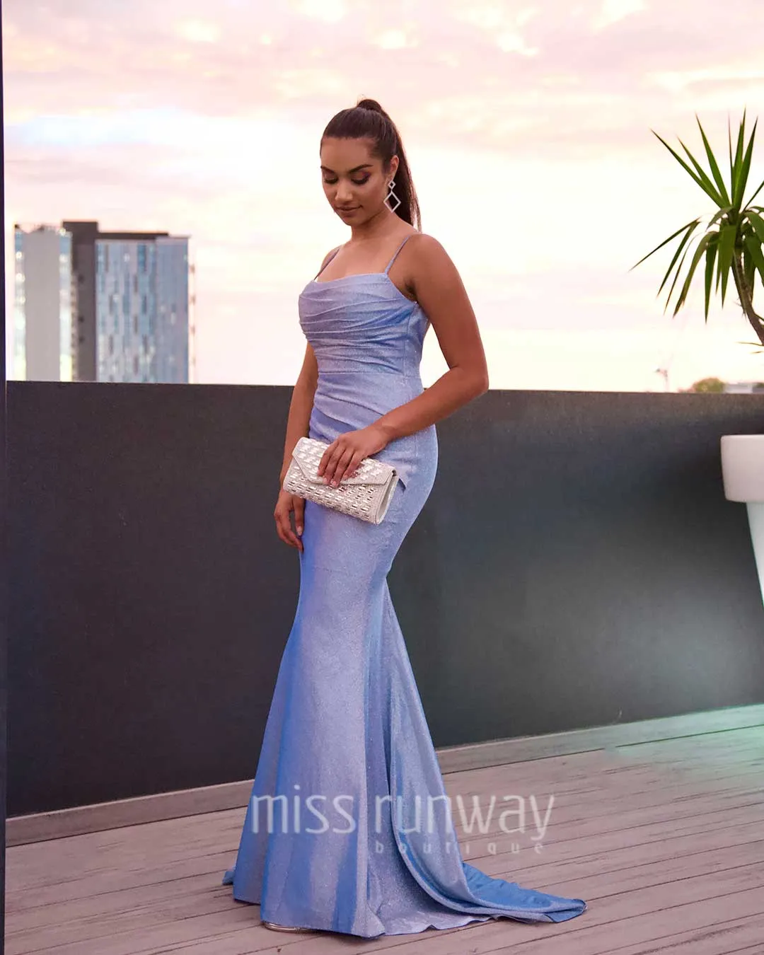 Bailey Glitter Gown - Light Blue