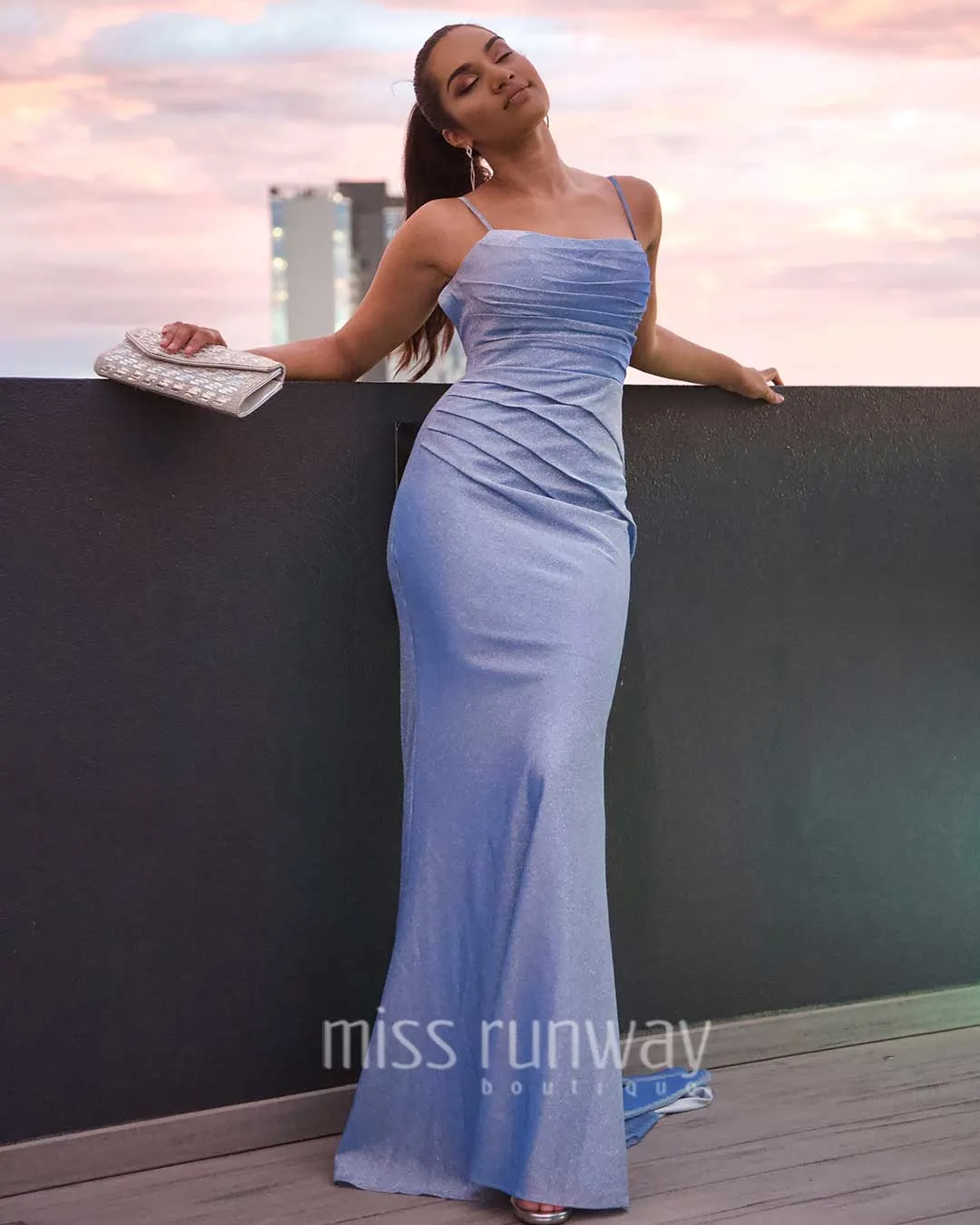 Bailey Glitter Gown - Light Blue