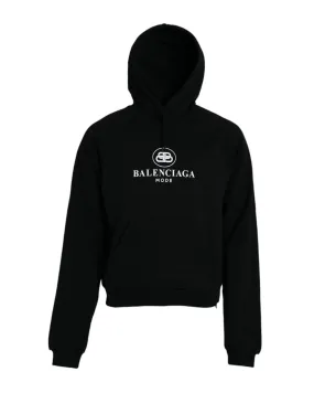 Balenciaga  Men's Oversized Logo Print Hoodie - Black