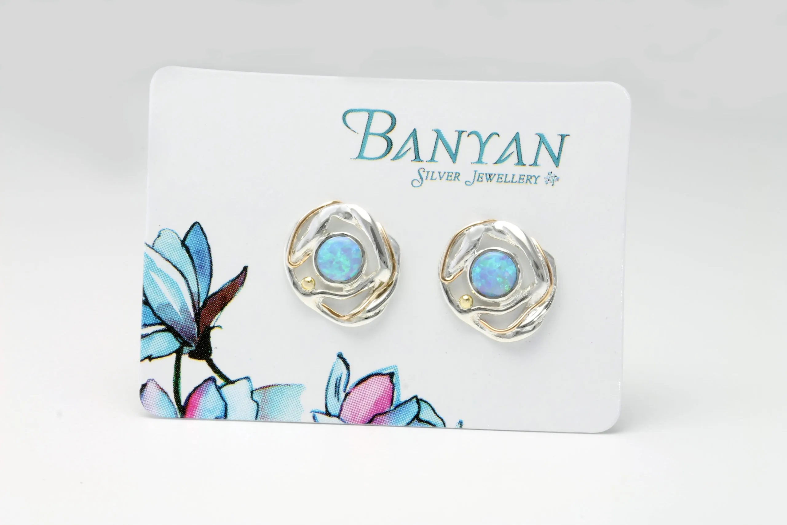 Banyan Flowing Silver Blue Opal Studs