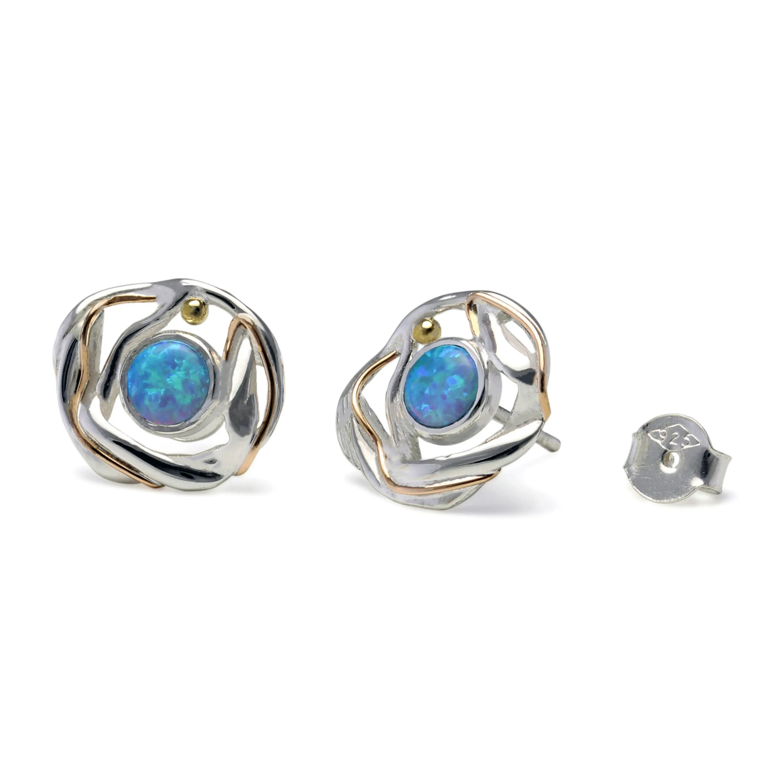 Banyan Flowing Silver Blue Opal Studs