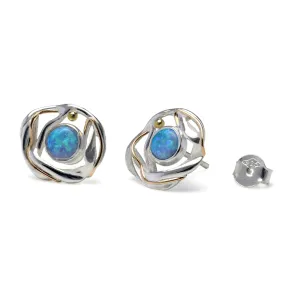 Banyan Flowing Silver Blue Opal Studs