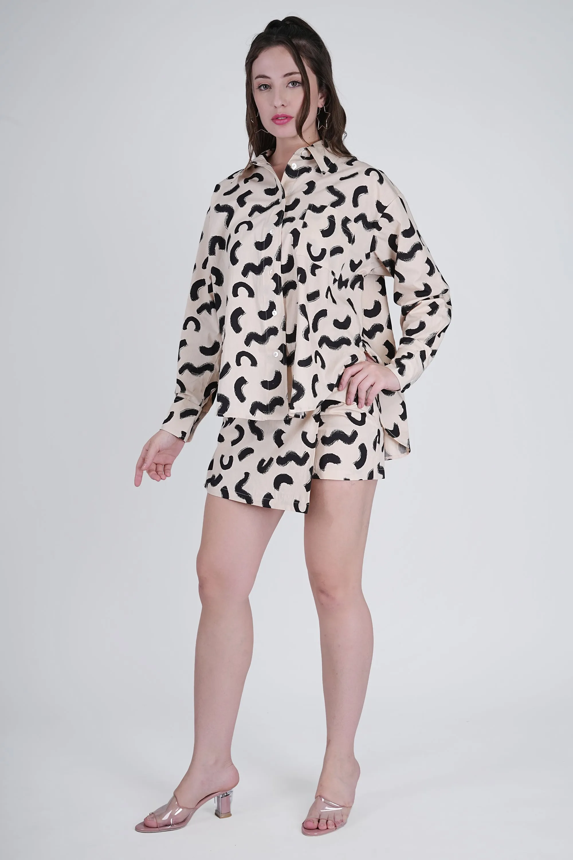 Beige Relaxed Cotton Shorts for Women - Casual & Party Wear
