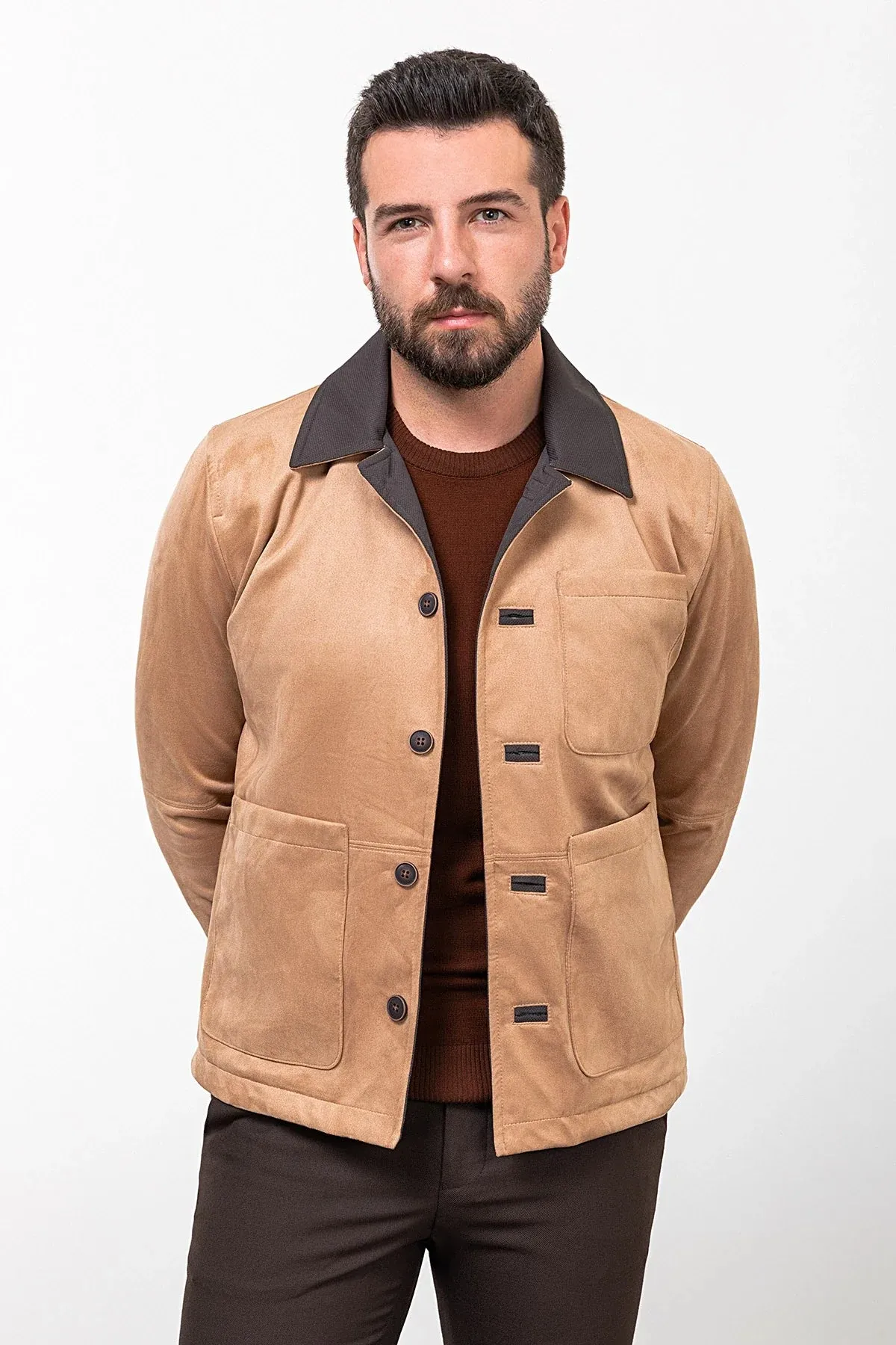 Brabion Eden Beige Suede Slim Fit Jacket