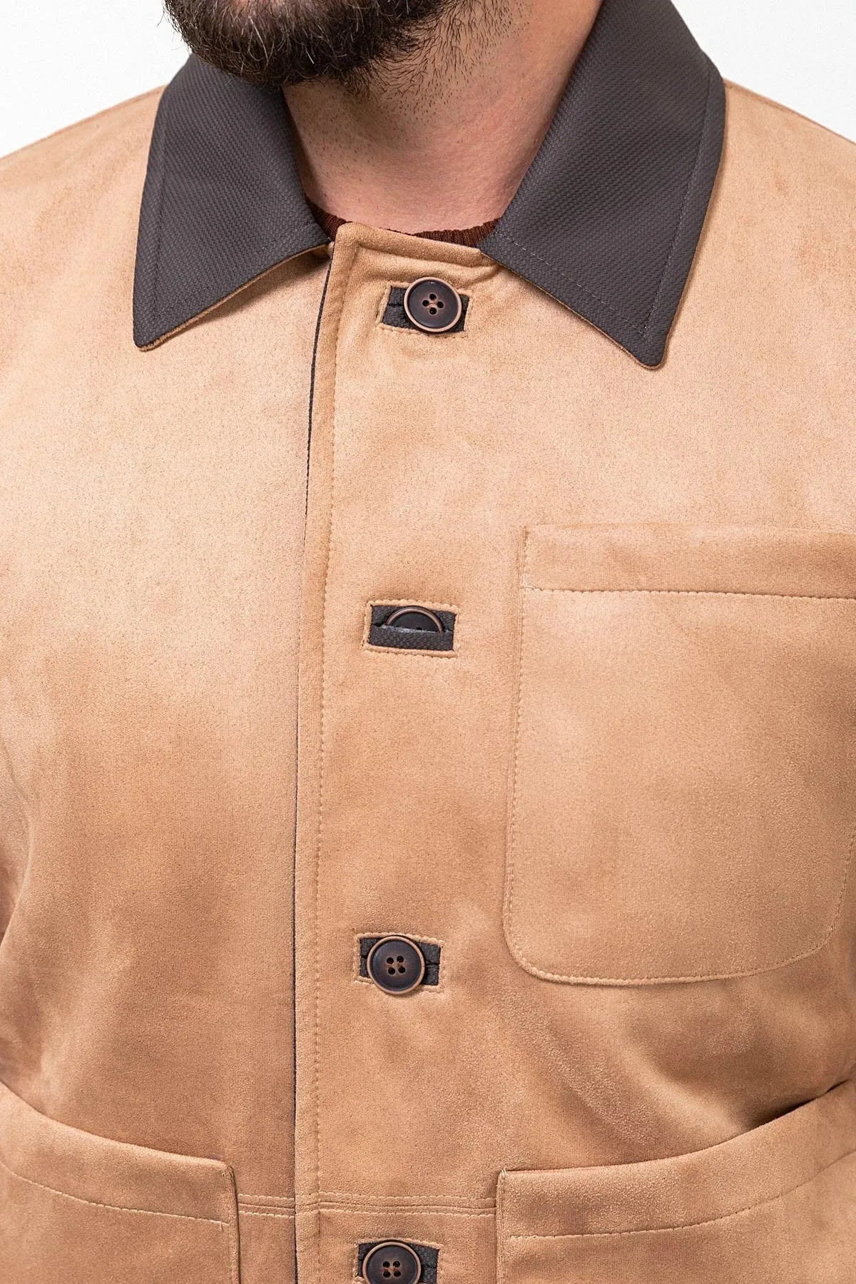 Brabion Eden Beige Suede Slim Fit Jacket