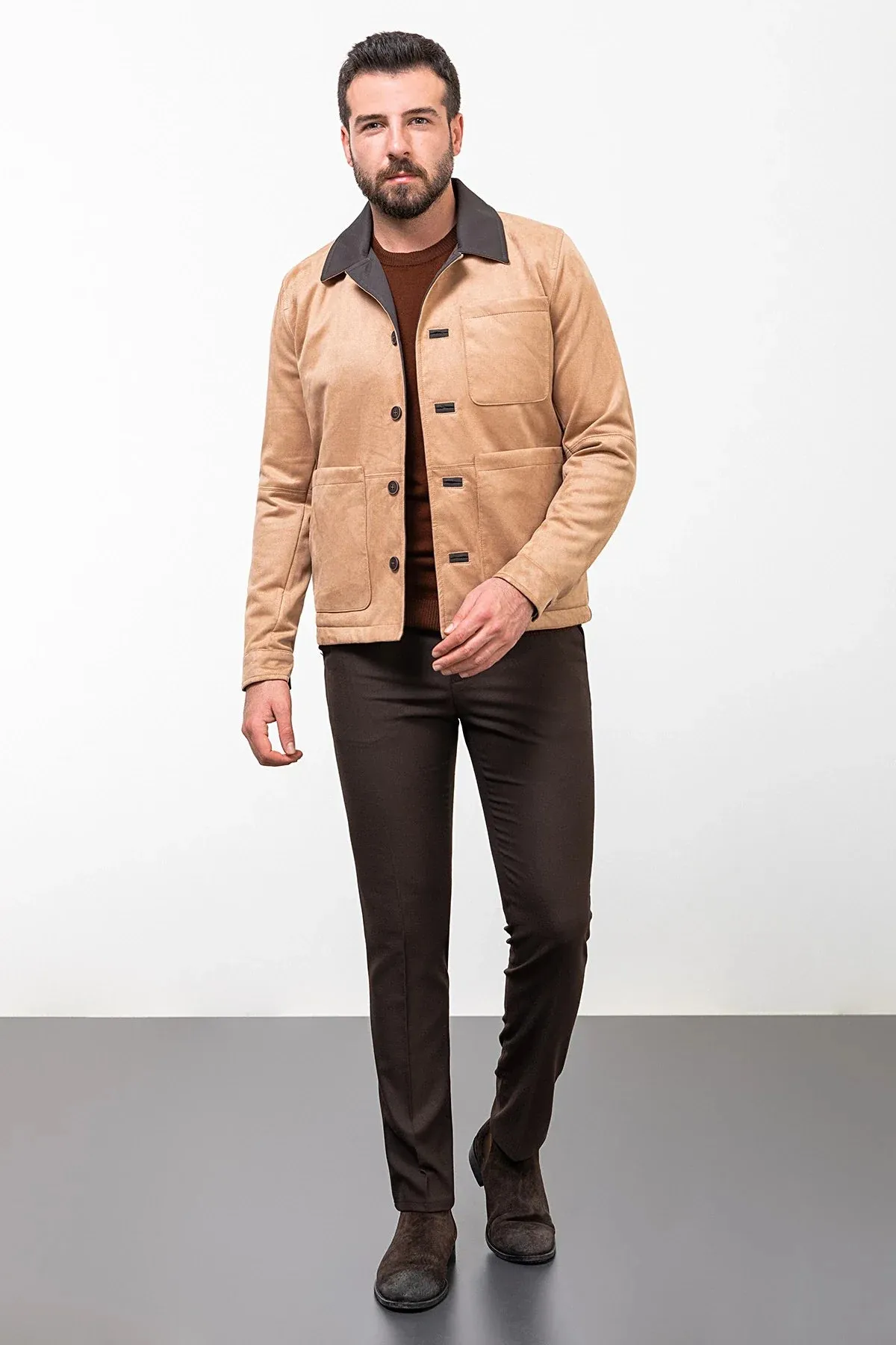 Brabion Eden Beige Suede Slim Fit Jacket