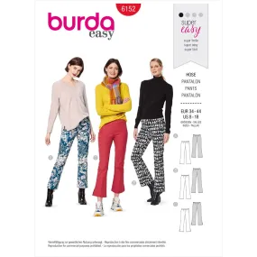 Burda Style Pattern 6152 Misses' Flared trousers or pants with a waistband and side zipper B6152