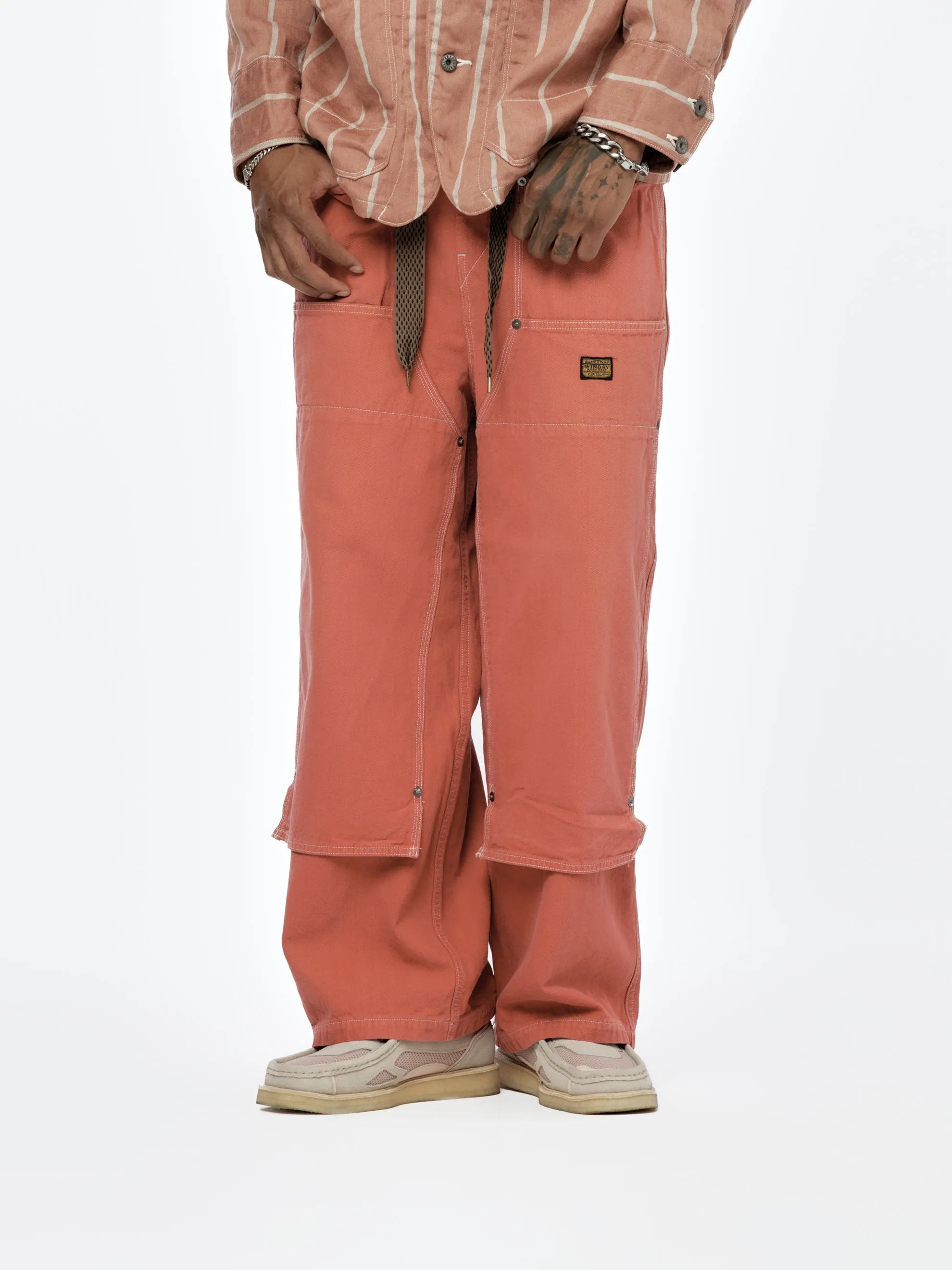 Canvas W-Knee Easy Baggy Pants (Red)