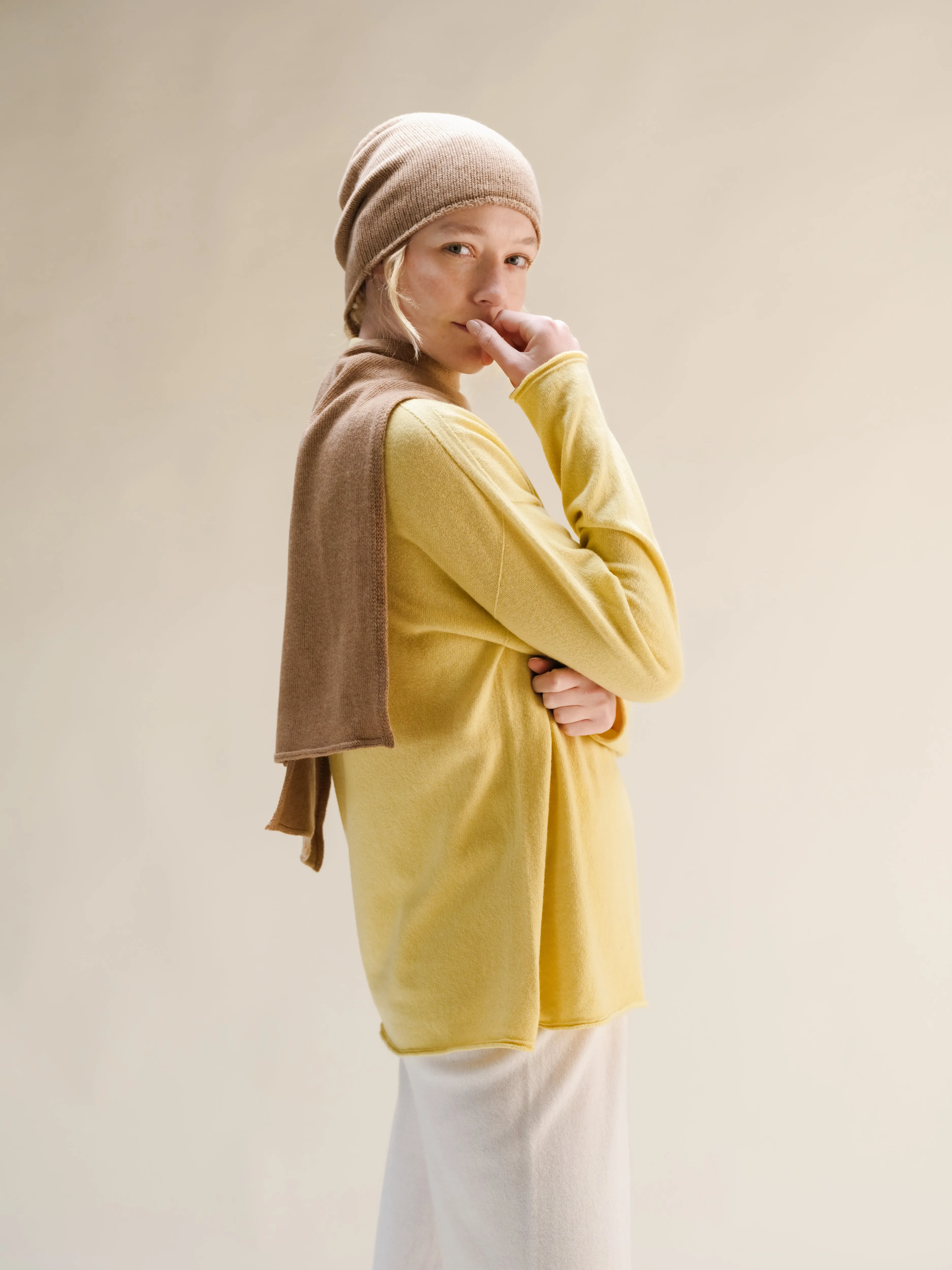 Cashmere Mix Relaxed High Neck Sweater (3D-Knit)