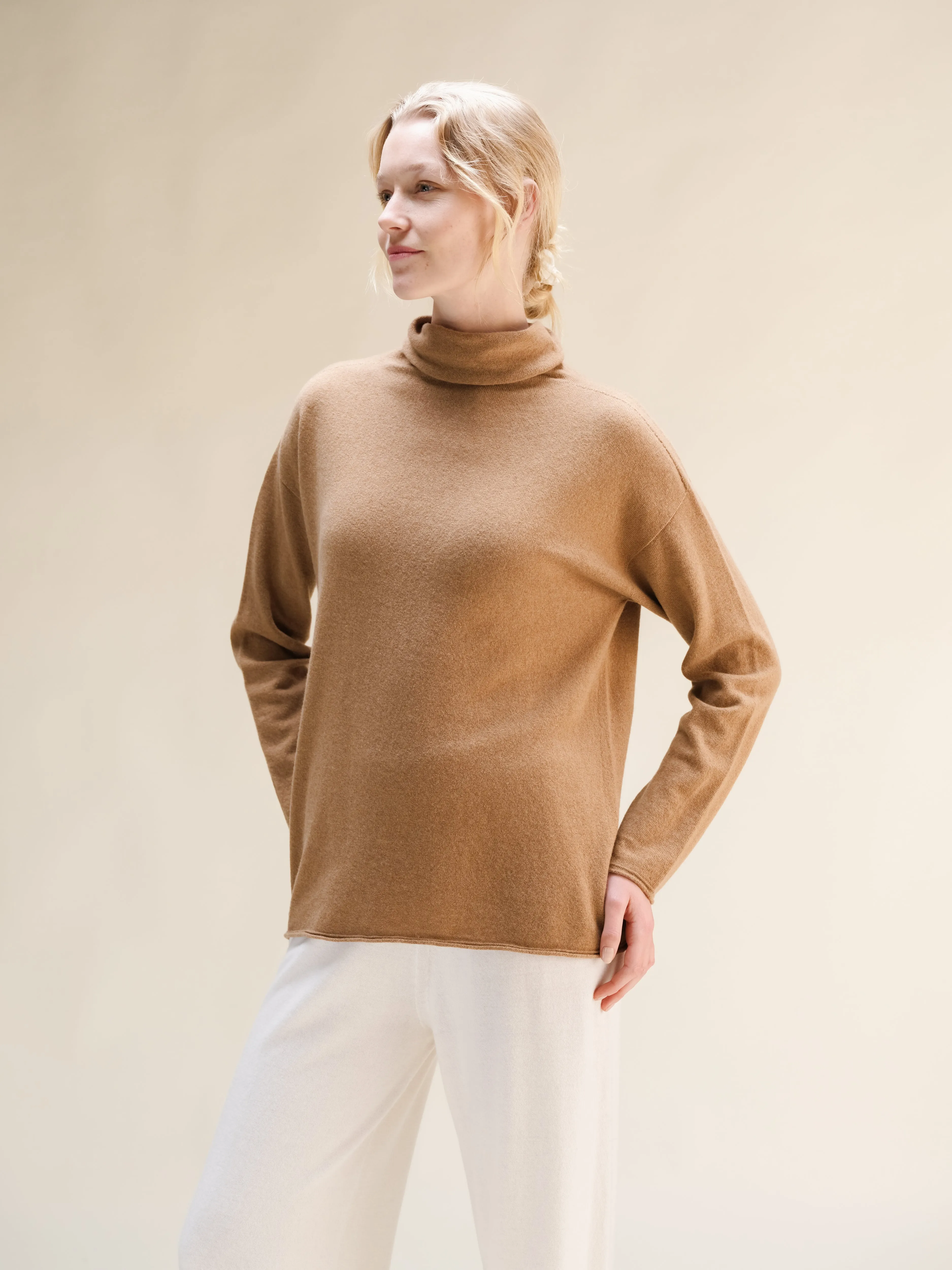 Cashmere Mix Relaxed High Neck Sweater (3D-Knit)