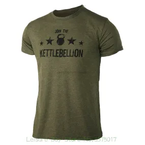 Casual Printed Tee Join The Kettlebellion - Military Green - Men Kettlebell Triblend Workout T-shirt