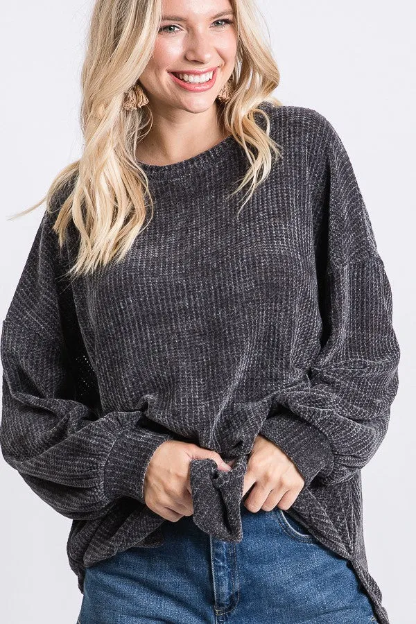 Charcoal Chenille Knit Sweater Top - DEAL