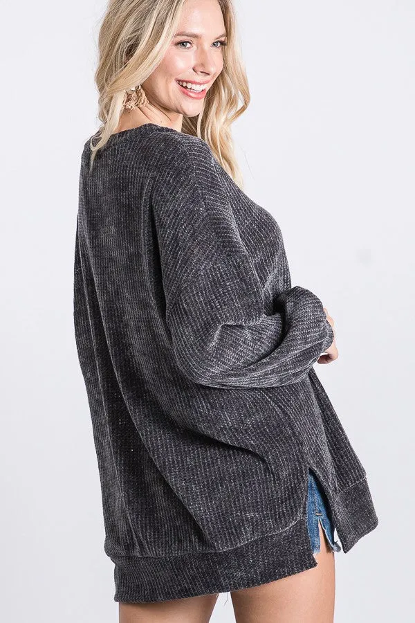 Charcoal Chenille Knit Sweater Top - DEAL