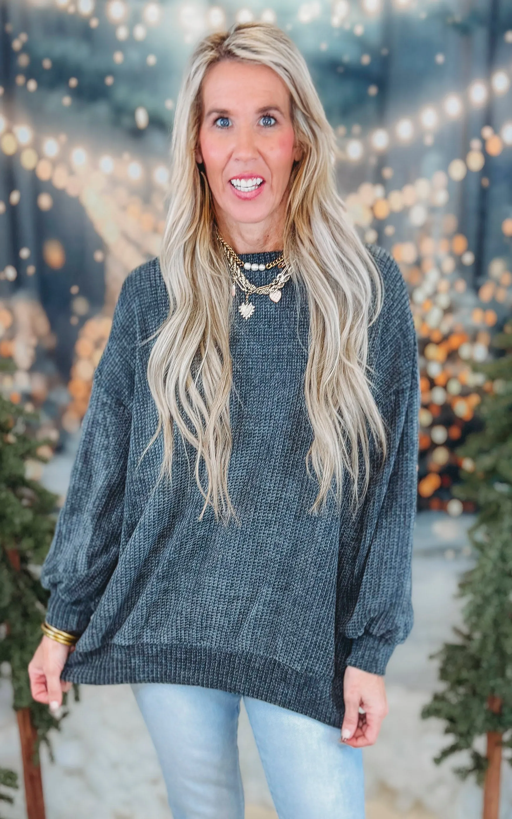 Charcoal Chenille Knit Sweater Top - DEAL