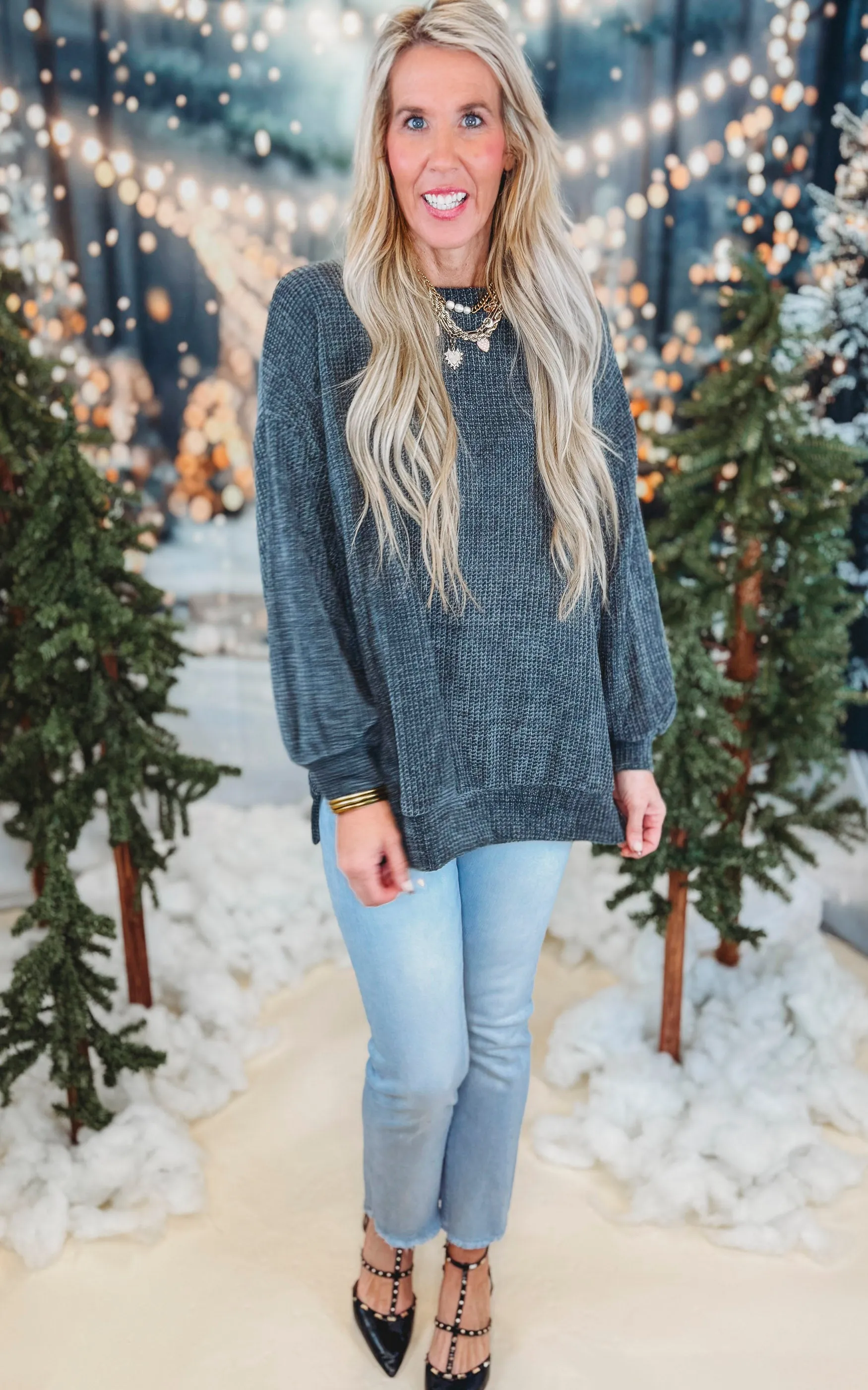 Charcoal Chenille Knit Sweater Top - DEAL