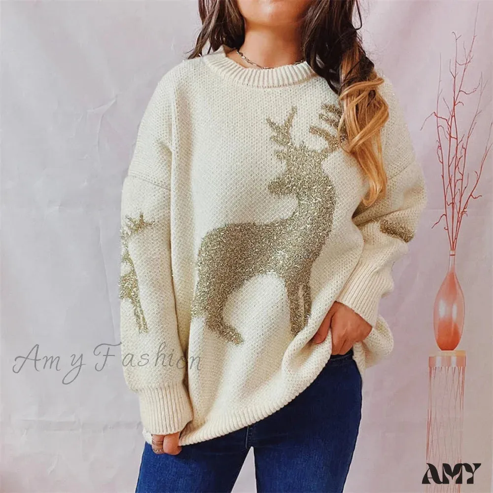 Chic O-Neck Long Sleeve Knitted Christmas Sweater