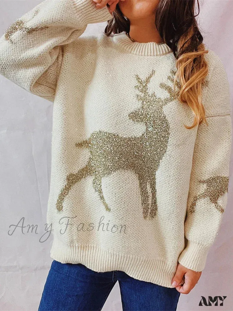 Chic O-Neck Long Sleeve Knitted Christmas Sweater