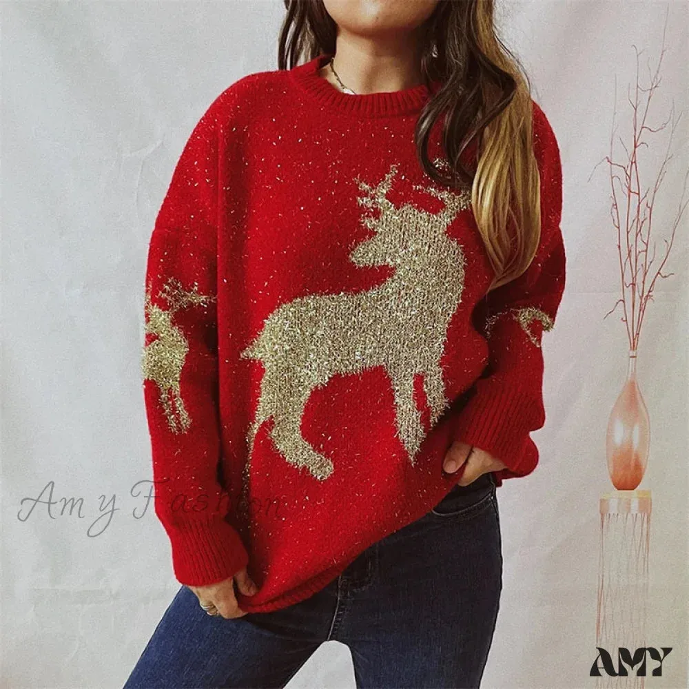 Chic O-Neck Long Sleeve Knitted Christmas Sweater