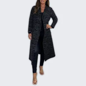 Chic Zebra Print Coat & Trousers Set for Stylish Casual Wear