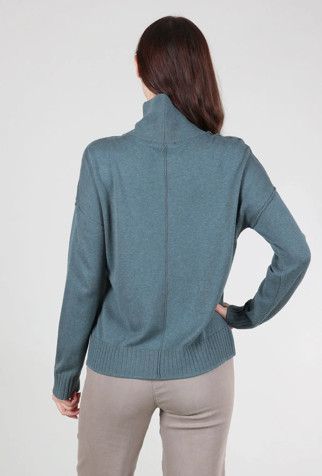Contrast Tipped Relaxed Tneck, Heron