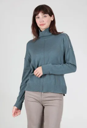 Contrast Tipped Relaxed Tneck, Heron