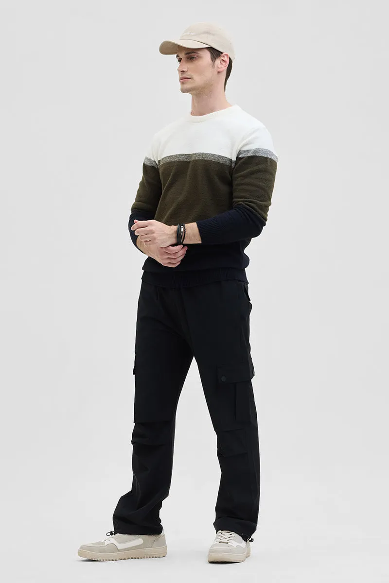 Cream Colourblocked Relaxed Fit Sweater