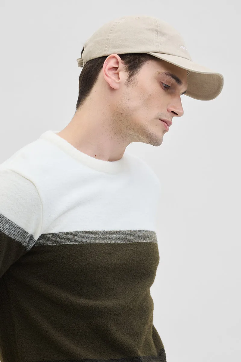 Cream Colourblocked Relaxed Fit Sweater