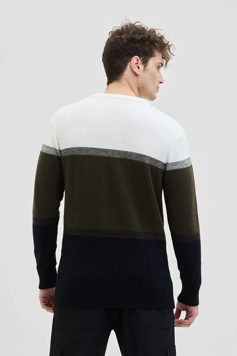 Cream Colourblocked Relaxed Fit Sweater