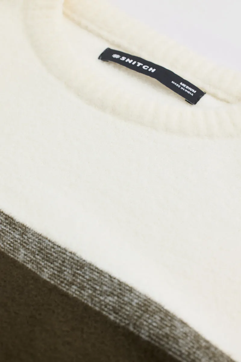 Cream Colourblocked Relaxed Fit Sweater