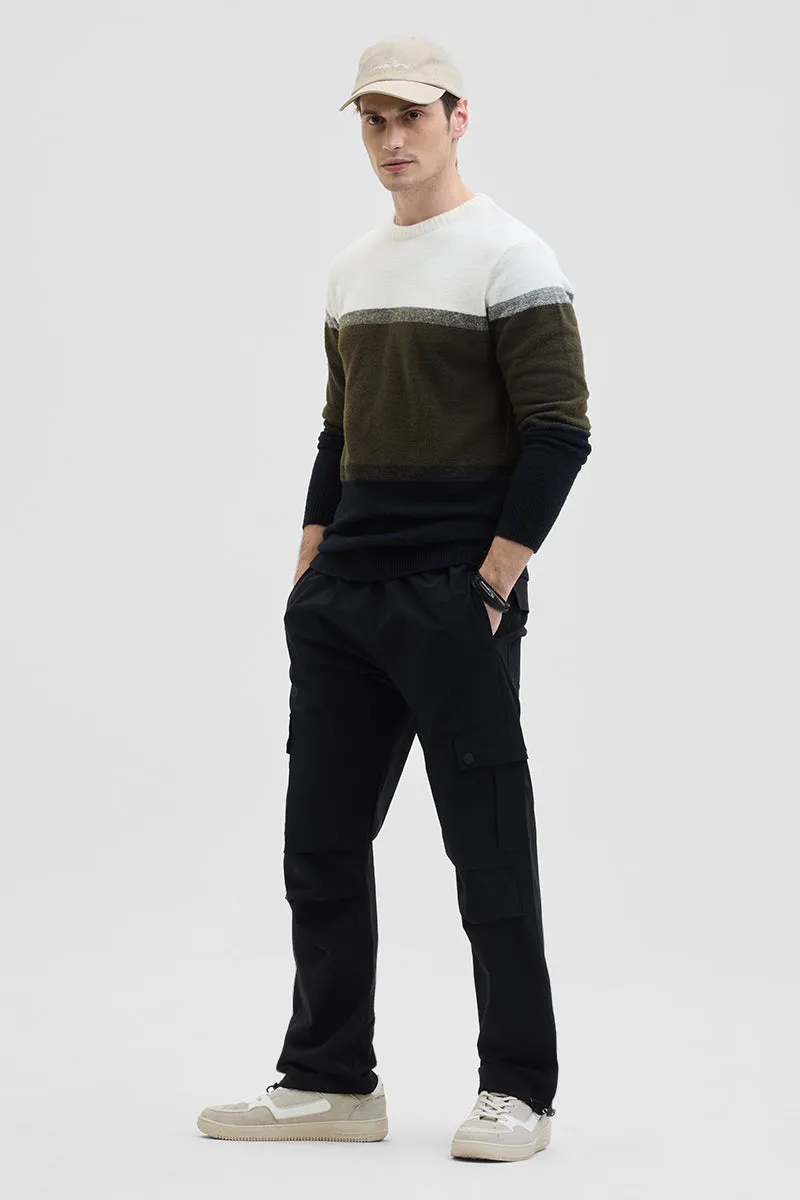 Cream Colourblocked Relaxed Fit Sweater