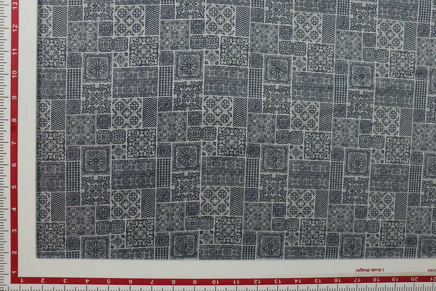 Dark Blue and Gray Traditional Printed Cotton Satin Fabric