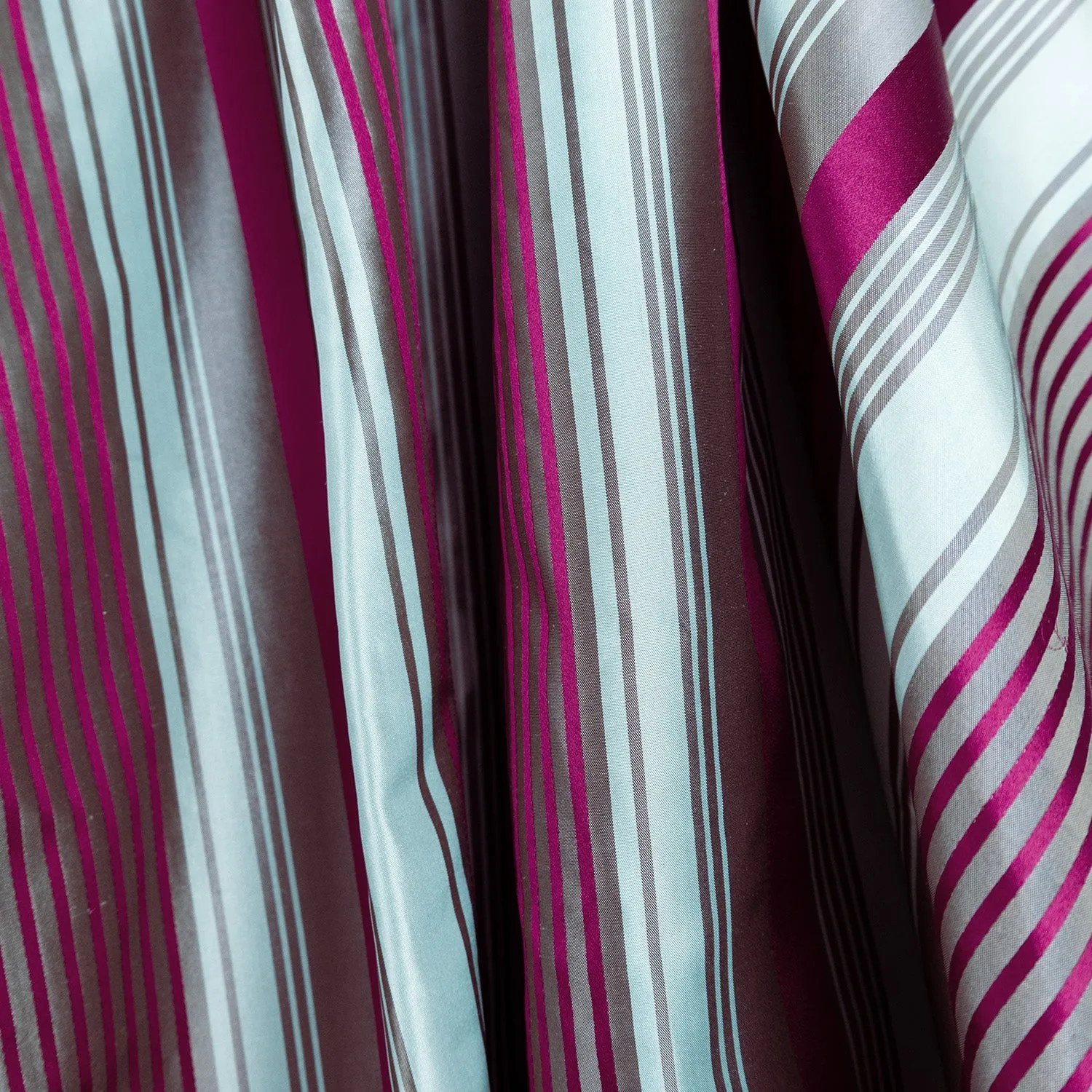 Dark Red, Light Saxon Green & Warm Grey Striped Silk Taffeta - $25.00 yd.
