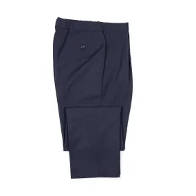 Exclusive pleated easy pants in navy cotton and wool