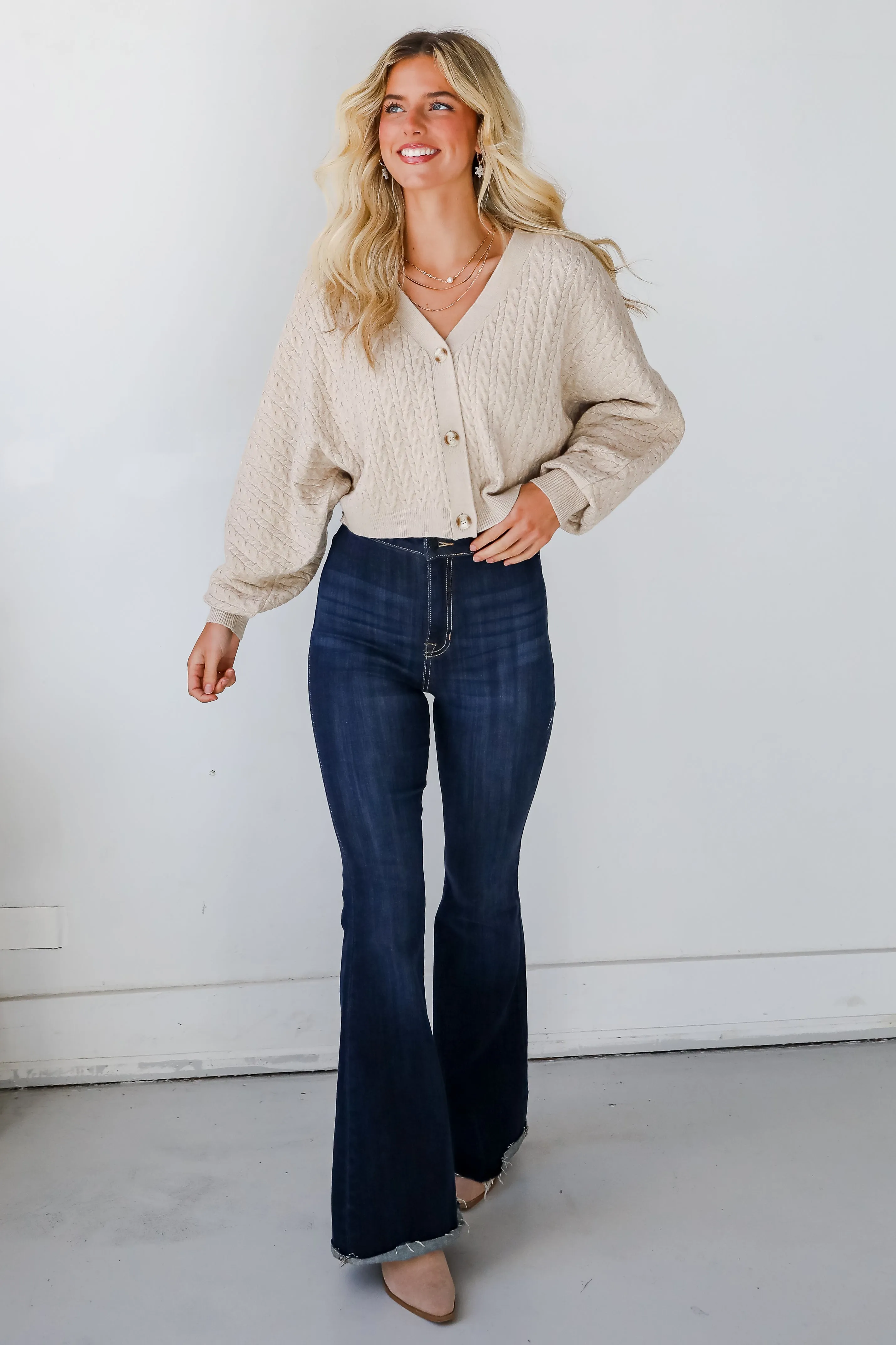 FINAL SALE - Versatile Intention Taupe Cable Knit Sweater Cardigan