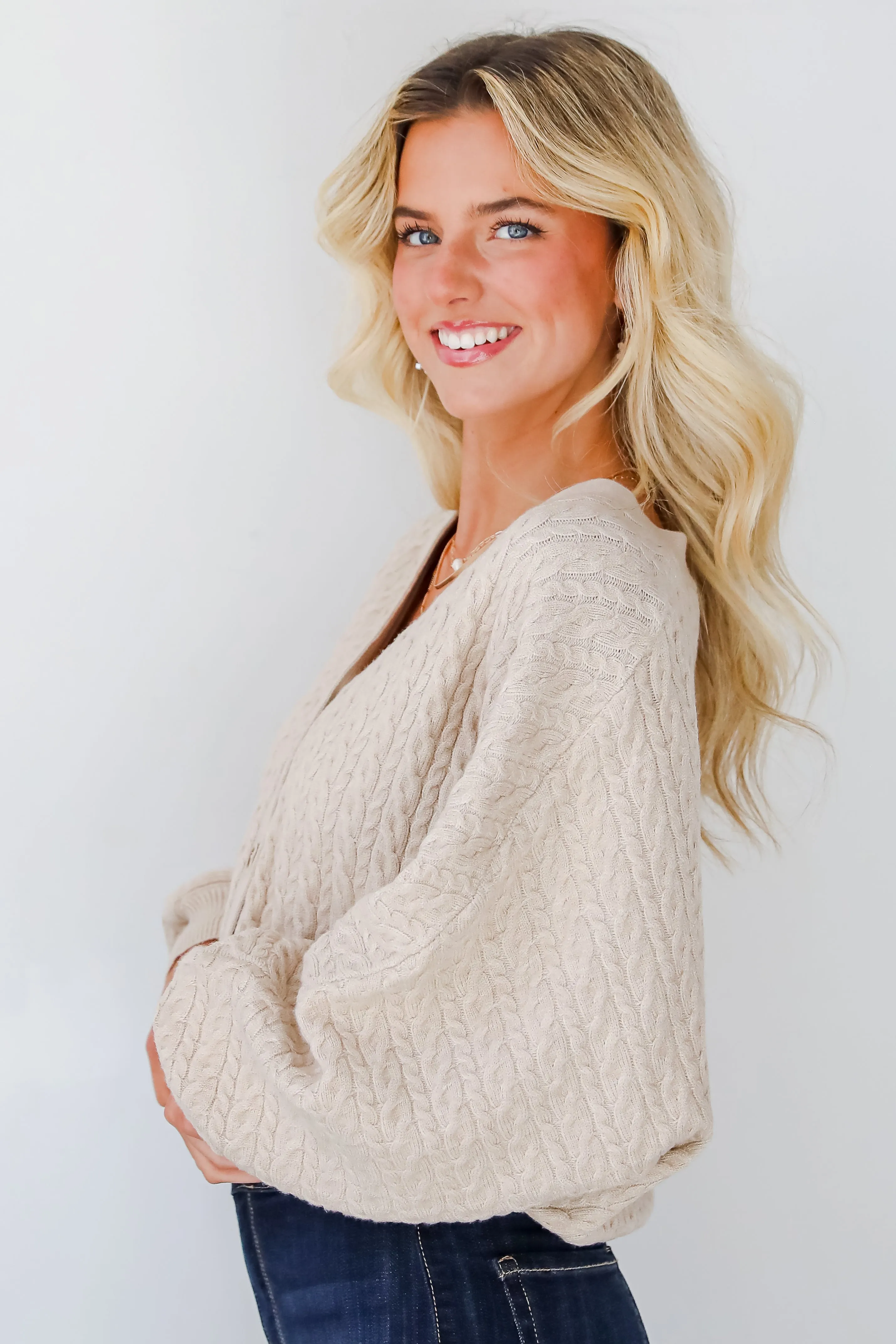 FINAL SALE - Versatile Intention Taupe Cable Knit Sweater Cardigan