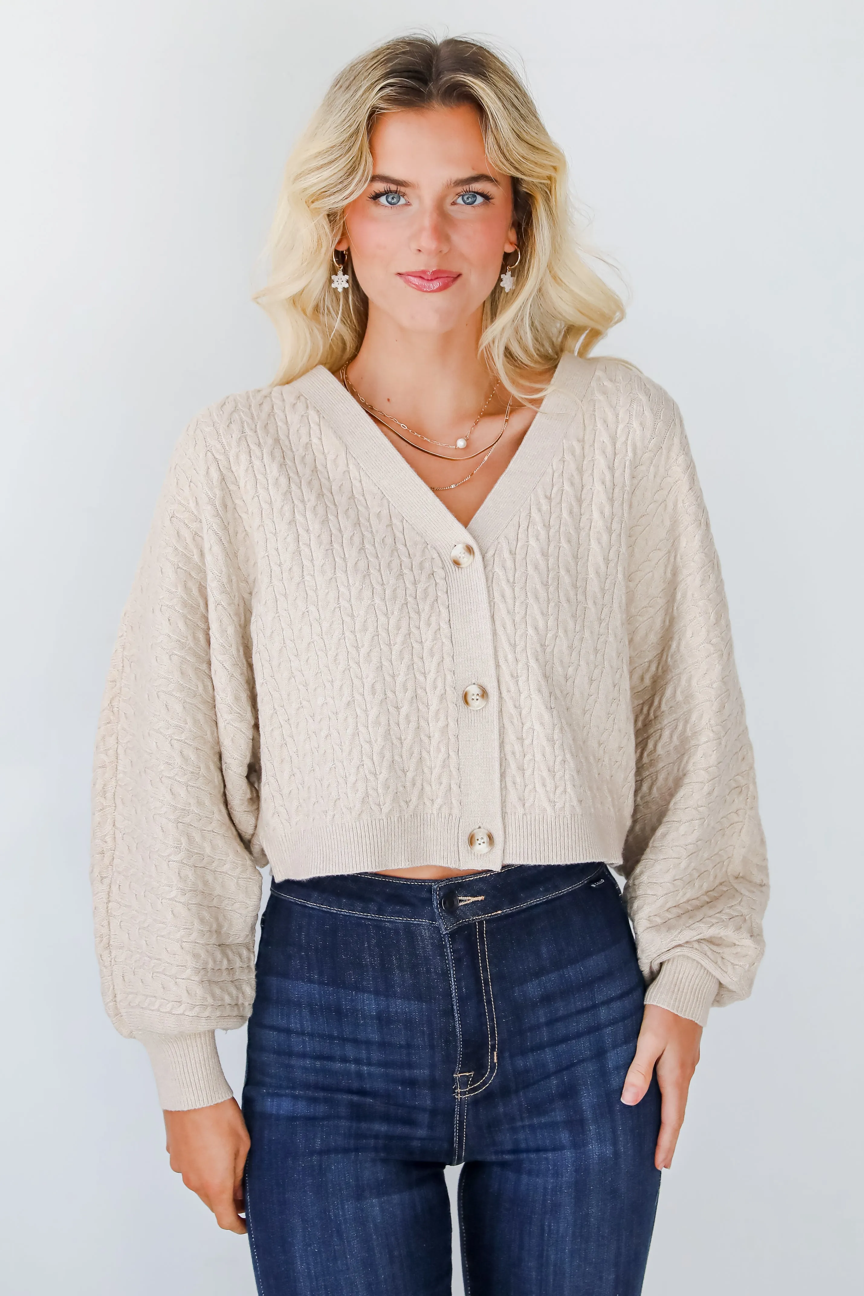 FINAL SALE - Versatile Intention Taupe Cable Knit Sweater Cardigan