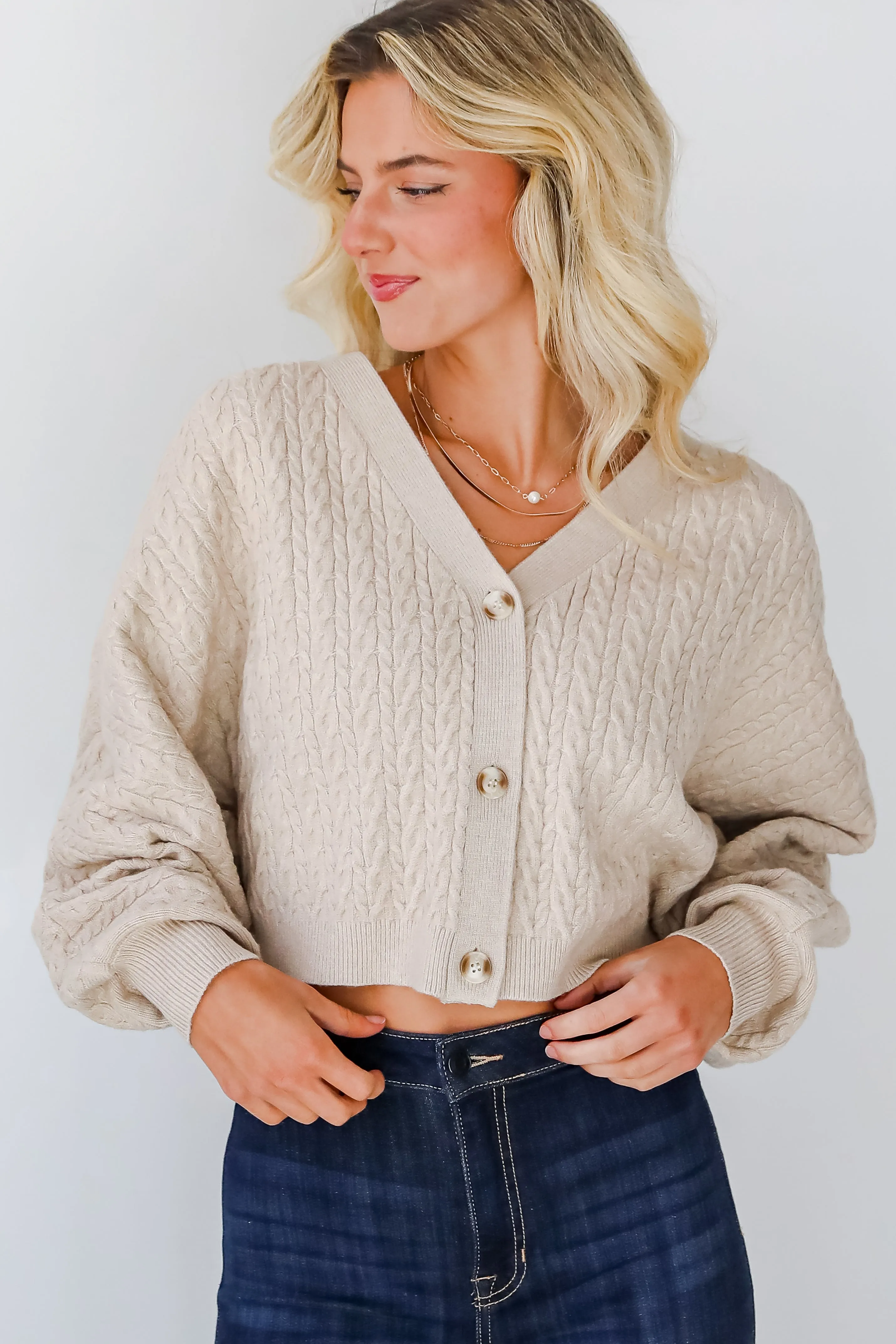 FINAL SALE - Versatile Intention Taupe Cable Knit Sweater Cardigan
