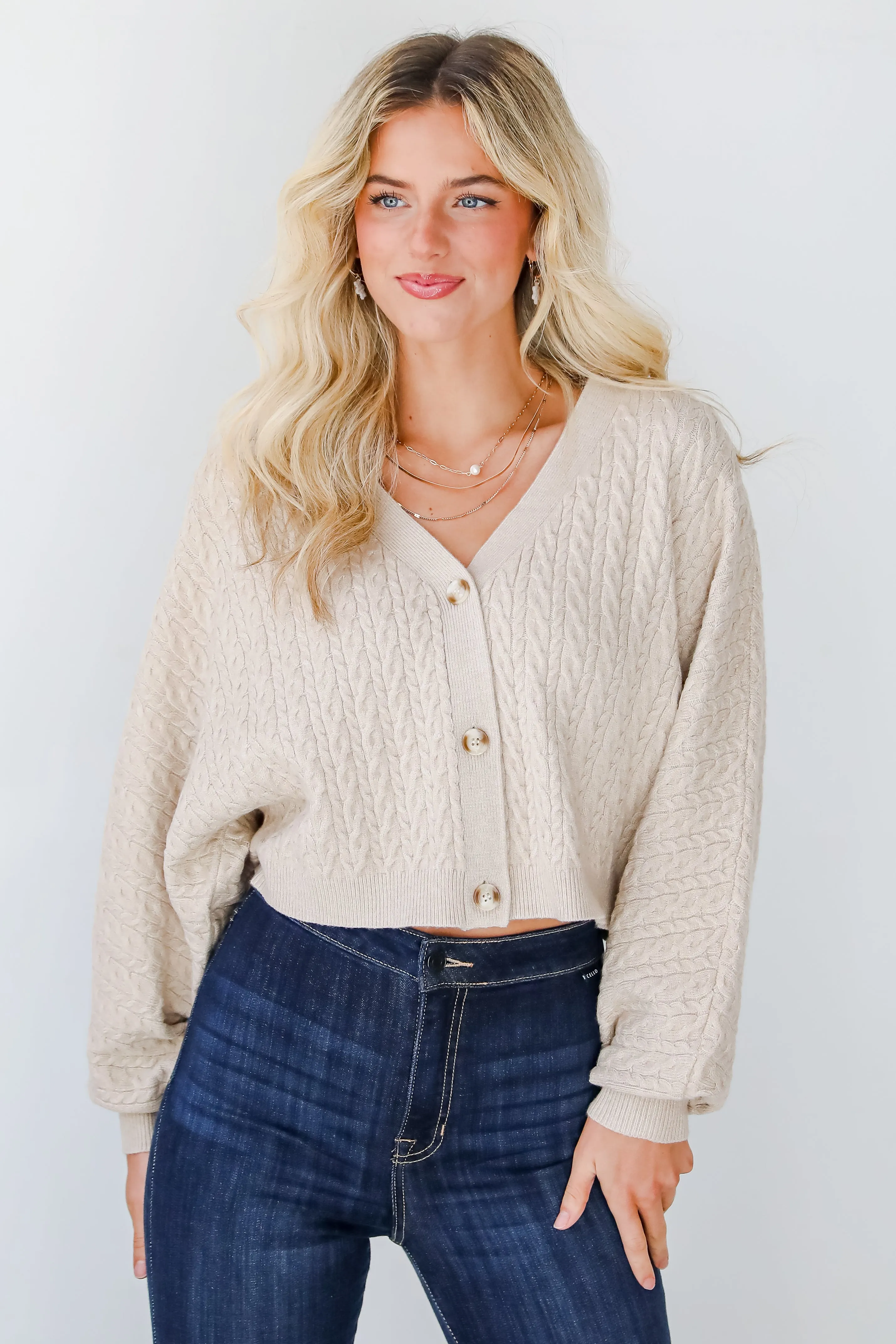 FINAL SALE - Versatile Intention Taupe Cable Knit Sweater Cardigan