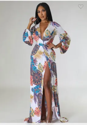 Floral V Neck Crossed Front SLT Maxi Dress