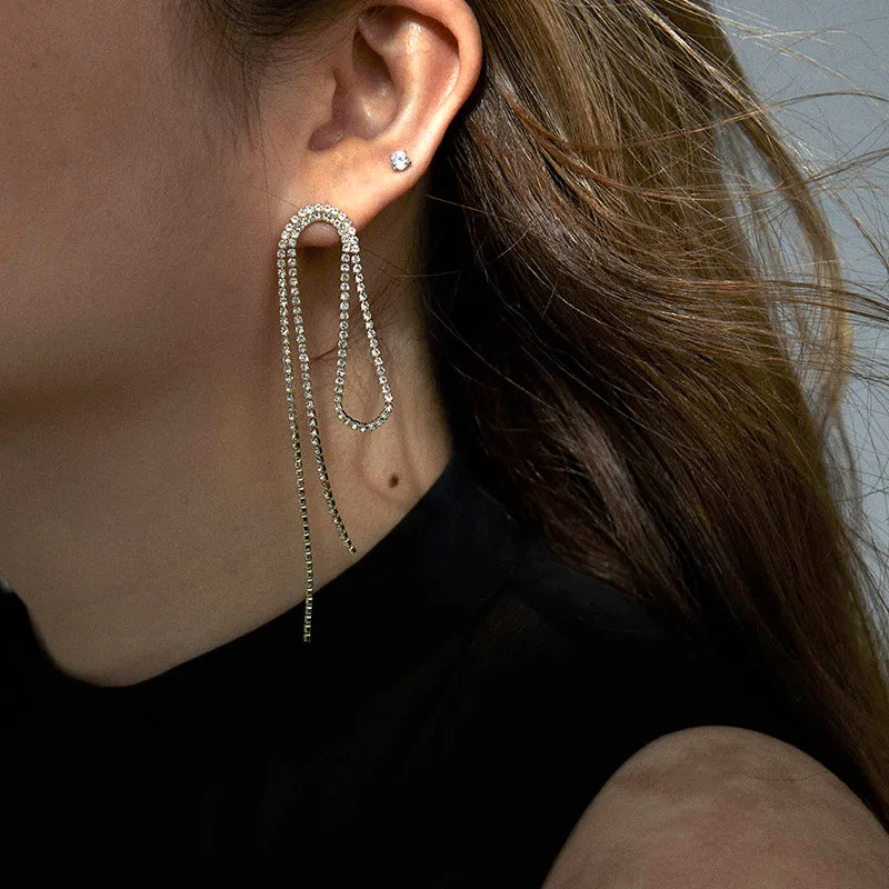 Flowing Fringe Sparkle Long Earrings