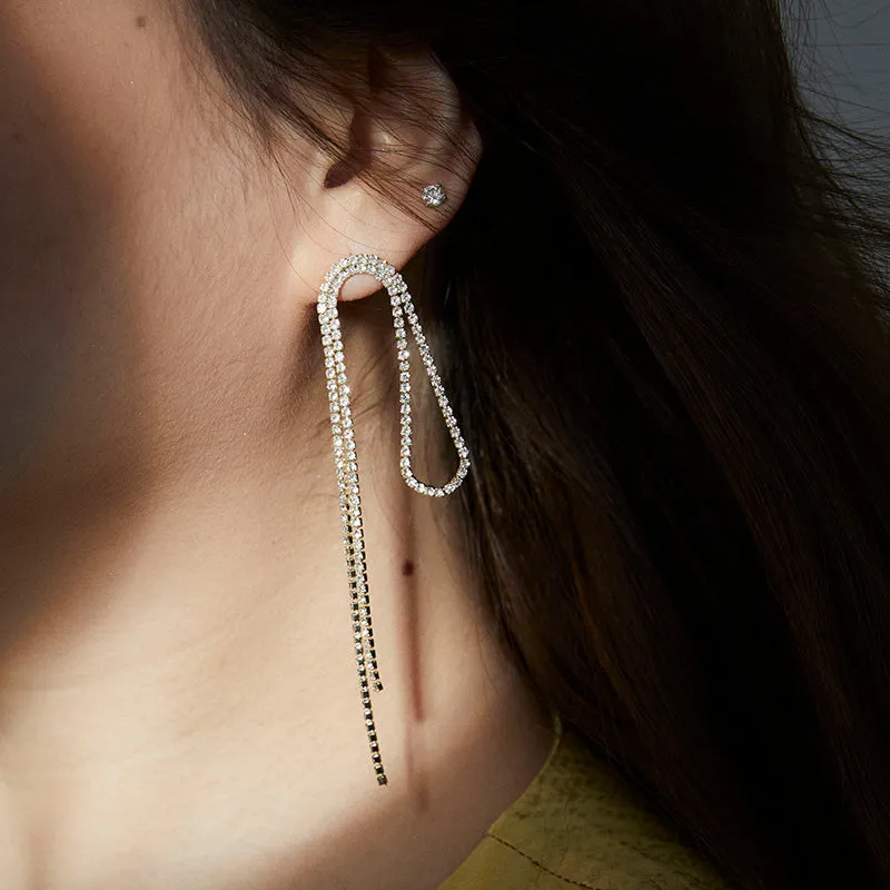 Flowing Fringe Sparkle Long Earrings