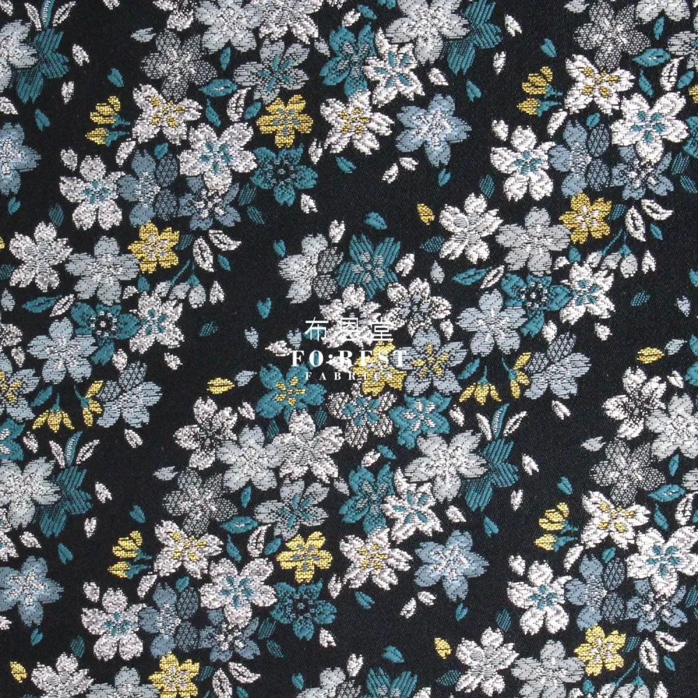 Gold Brocade - Flowing Sakura fabric GrayGreen